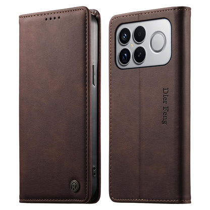 For Redmi K90 Pro Max / Poco F8 Ultra Dierfeng Metal Snap Magnetic RFID Vegan Leather Phone Case(Dark Brown)