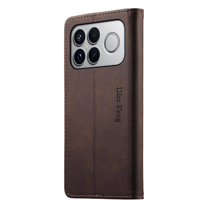 For Redmi K90 Pro Max / Poco F8 Ultra Dierfeng Metal Snap Magnetic RFID Vegan Leather Phone Case(Dark Brown)