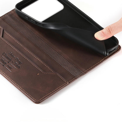 For Redmi K90 Pro Max / Poco F8 Ultra Dierfeng Metal Snap Magnetic RFID Vegan Leather Phone Case(Dark Brown)