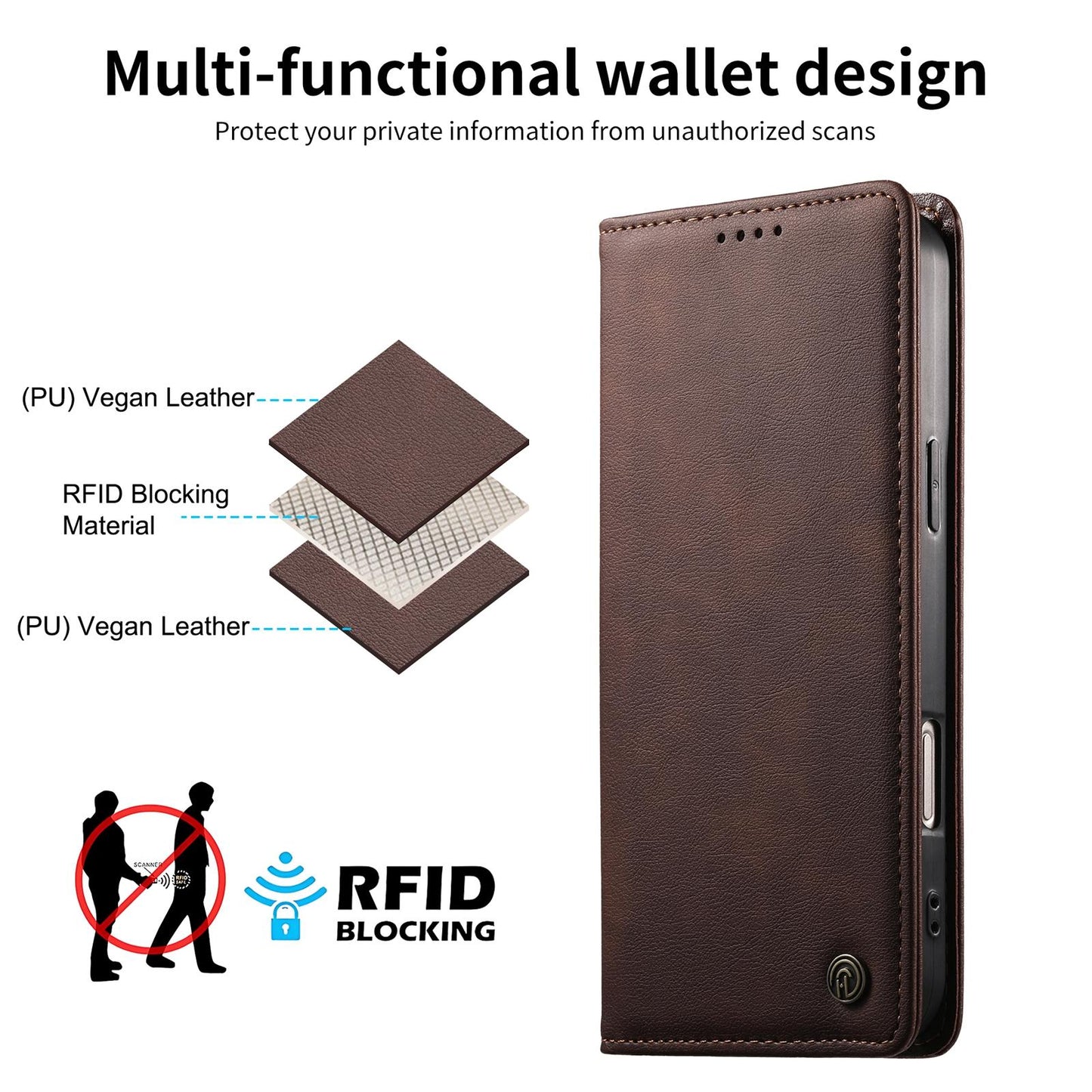 For Redmi K90 Pro Max / Poco F8 Ultra Dierfeng Metal Snap Magnetic RFID Vegan Leather Phone Case(Dark Brown)