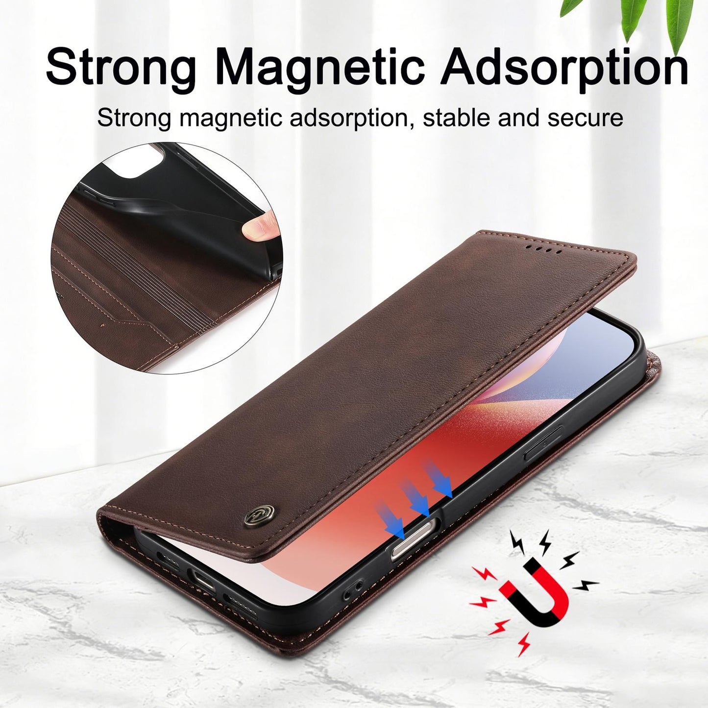 For Redmi K90 Pro Max / Poco F8 Ultra Dierfeng Metal Snap Magnetic RFID Vegan Leather Phone Case(Dark Brown)