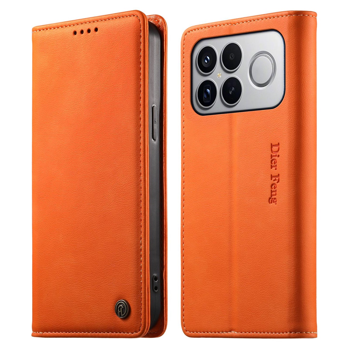 For Redmi K90 Pro Max / Poco F8 Ultra Dierfeng Metal Snap Magnetic RFID Vegan Leather Phone Case(Orange)