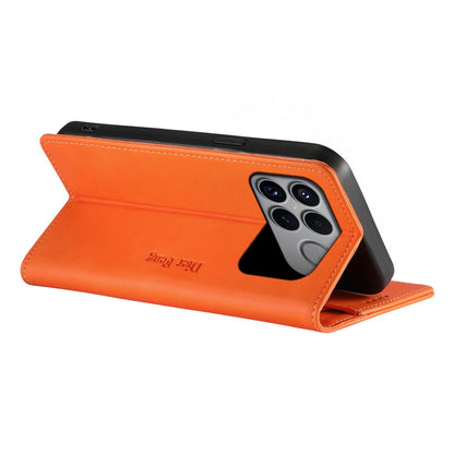 For Redmi K90 Pro Max / Poco F8 Ultra Dierfeng Metal Snap Magnetic RFID Vegan Leather Phone Case(Orange)