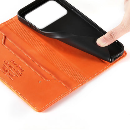 For Redmi K90 Pro Max / Poco F8 Ultra Dierfeng Metal Snap Magnetic RFID Vegan Leather Phone Case(Orange)
