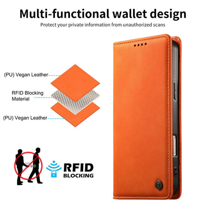 For Redmi K90 Pro Max / Poco F8 Ultra Dierfeng Metal Snap Magnetic RFID Vegan Leather Phone Case(Orange)