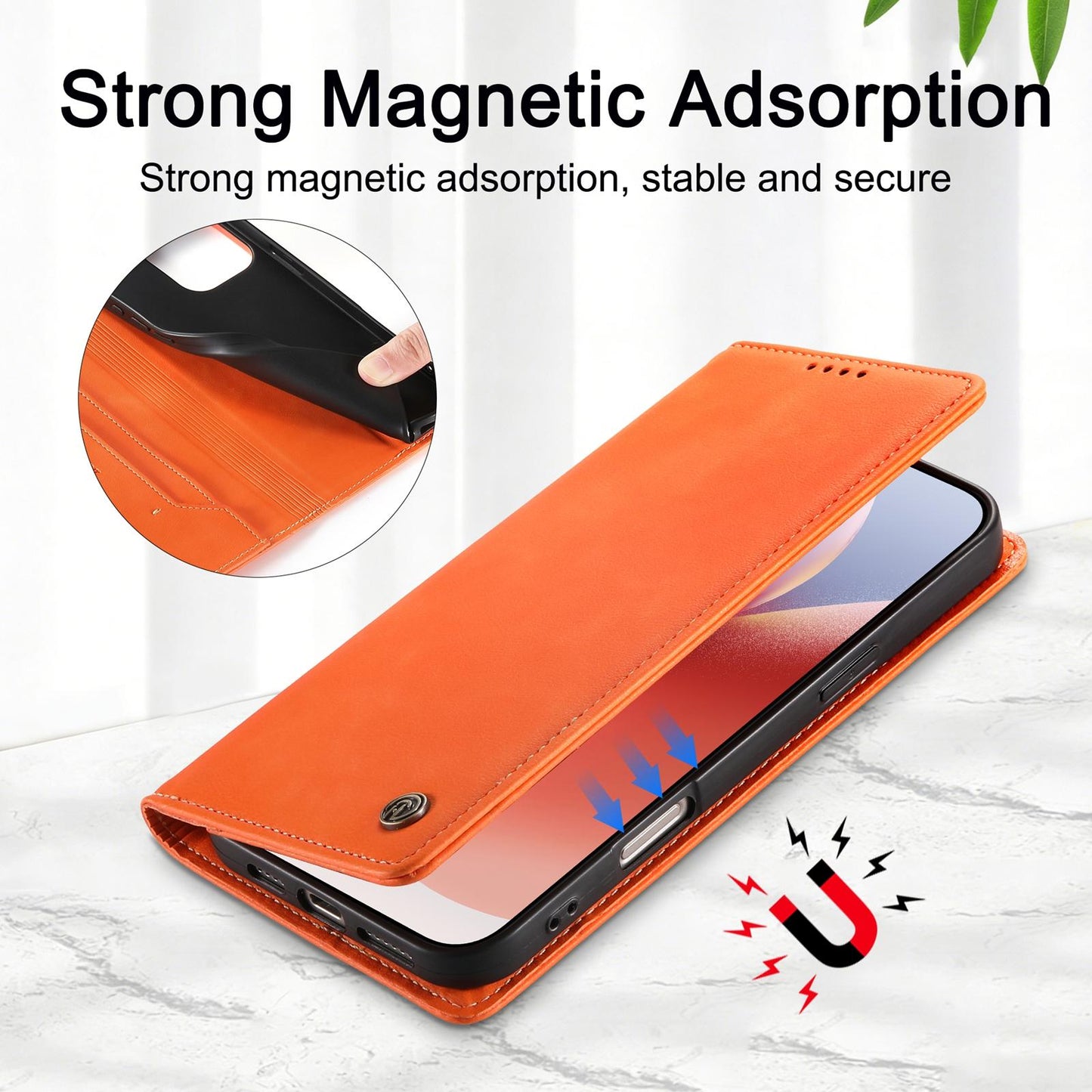 For Redmi K90 Pro Max / Poco F8 Ultra Dierfeng Metal Snap Magnetic RFID Vegan Leather Phone Case(Orange)