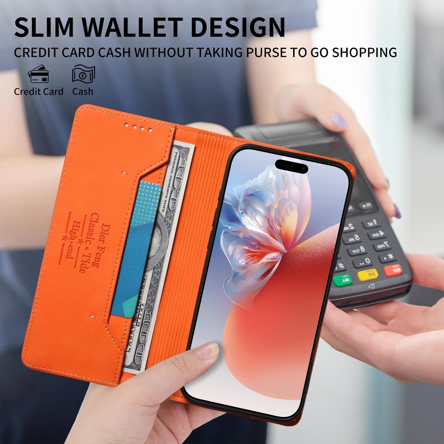 For Redmi K90 Pro Max / Poco F8 Ultra Dierfeng Metal Snap Magnetic RFID Vegan Leather Phone Case(Orange)