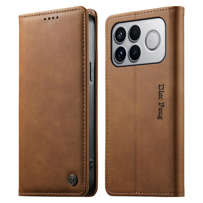 For Redmi K90 Pro Max / Poco F8 Ultra Dierfeng Metal Snap Magnetic RFID Vegan Leather Phone Case(Light Brown)