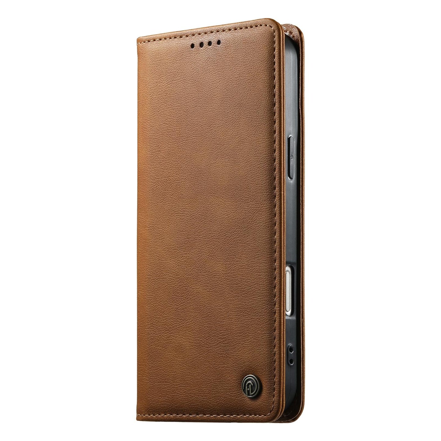 For Redmi K90 Pro Max / Poco F8 Ultra Dierfeng Metal Snap Magnetic RFID Vegan Leather Phone Case(Light Brown)