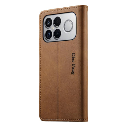 For Redmi K90 Pro Max / Poco F8 Ultra Dierfeng Metal Snap Magnetic RFID Vegan Leather Phone Case(Light Brown)