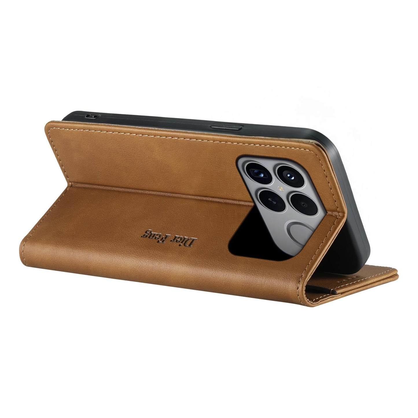 For Redmi K90 Pro Max / Poco F8 Ultra Dierfeng Metal Snap Magnetic RFID Vegan Leather Phone Case(Light Brown)