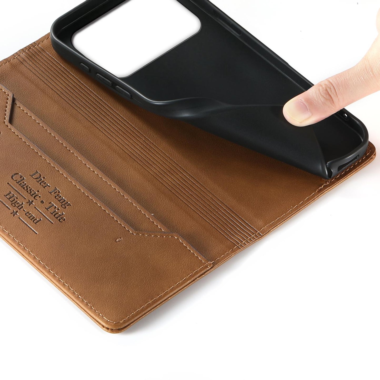 For Redmi K90 Pro Max / Poco F8 Ultra Dierfeng Metal Snap Magnetic RFID Vegan Leather Phone Case(Light Brown)