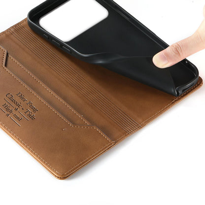 For Redmi K90 Pro Max / Poco F8 Ultra Dierfeng Metal Snap Magnetic RFID Vegan Leather Phone Case(Light Brown)