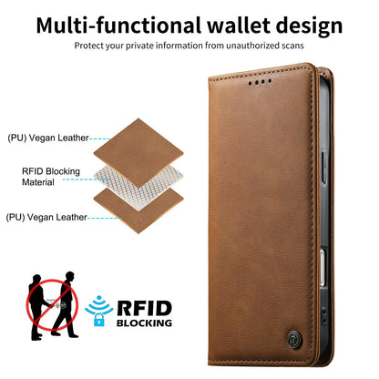 For Redmi K90 Pro Max / Poco F8 Ultra Dierfeng Metal Snap Magnetic RFID Vegan Leather Phone Case(Light Brown)