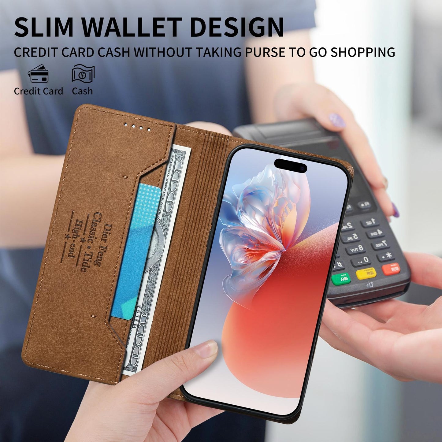 For Redmi K90 Pro Max / Poco F8 Ultra Dierfeng Metal Snap Magnetic RFID Vegan Leather Phone Case(Light Brown)