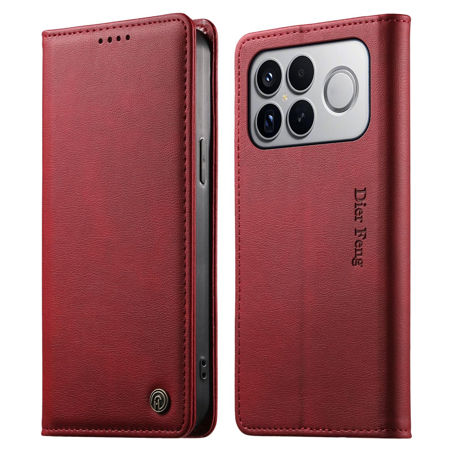 For Redmi K90 Pro Max / Poco F8 Ultra Dierfeng Metal Snap Magnetic RFID Vegan Leather Phone Case(Red)