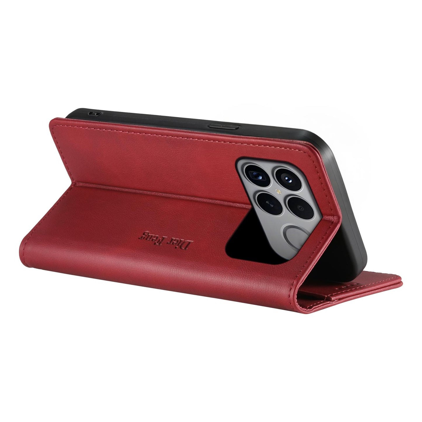 For Redmi K90 Pro Max / Poco F8 Ultra Dierfeng Metal Snap Magnetic RFID Vegan Leather Phone Case(Red)