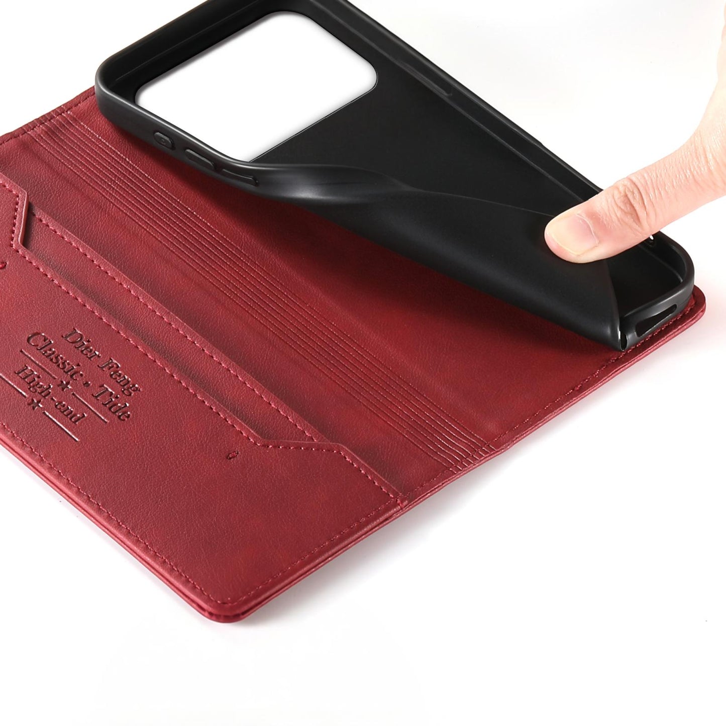For Redmi K90 Pro Max / Poco F8 Ultra Dierfeng Metal Snap Magnetic RFID Vegan Leather Phone Case(Red)