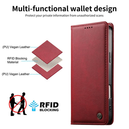 For Redmi K90 Pro Max / Poco F8 Ultra Dierfeng Metal Snap Magnetic RFID Vegan Leather Phone Case(Red)