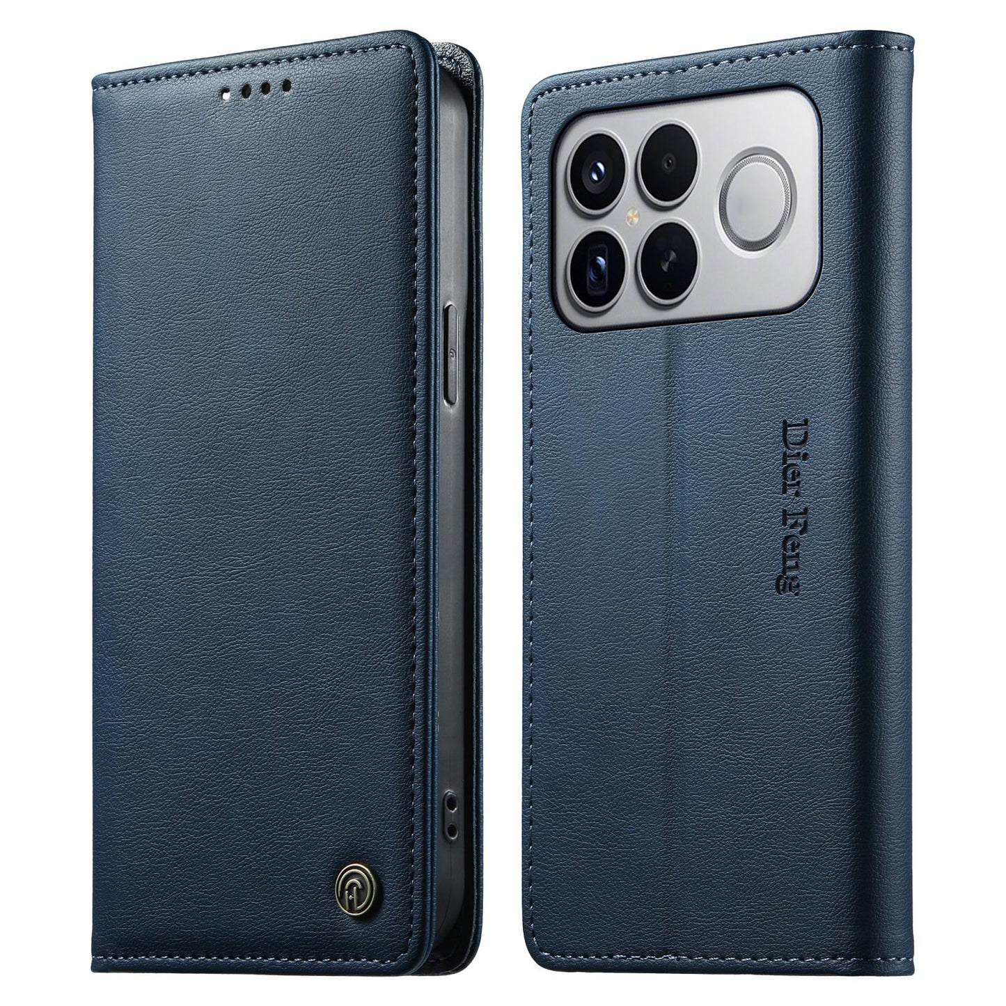 For Redmi K90 Pro Max / Poco F8 Ultra Dierfeng Metal Snap Magnetic RFID Vegan Leather Phone Case(Blue)