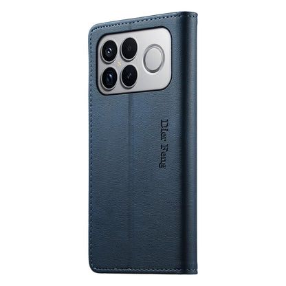 For Redmi K90 Pro Max / Poco F8 Ultra Dierfeng Metal Snap Magnetic RFID Vegan Leather Phone Case(Blue)