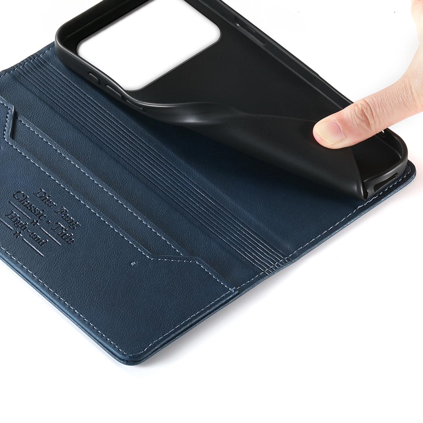 For Redmi K90 Pro Max / Poco F8 Ultra Dierfeng Metal Snap Magnetic RFID Vegan Leather Phone Case(Blue)