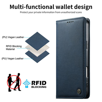 For Redmi K90 Pro Max / Poco F8 Ultra Dierfeng Metal Snap Magnetic RFID Vegan Leather Phone Case(Blue)