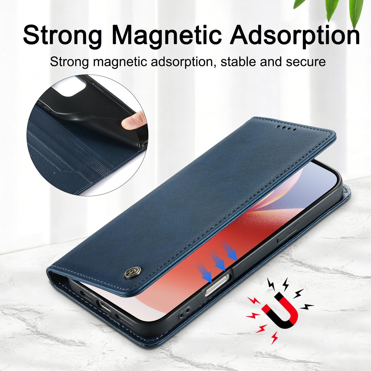 For Redmi K90 Pro Max / Poco F8 Ultra Dierfeng Metal Snap Magnetic RFID Vegan Leather Phone Case(Blue)