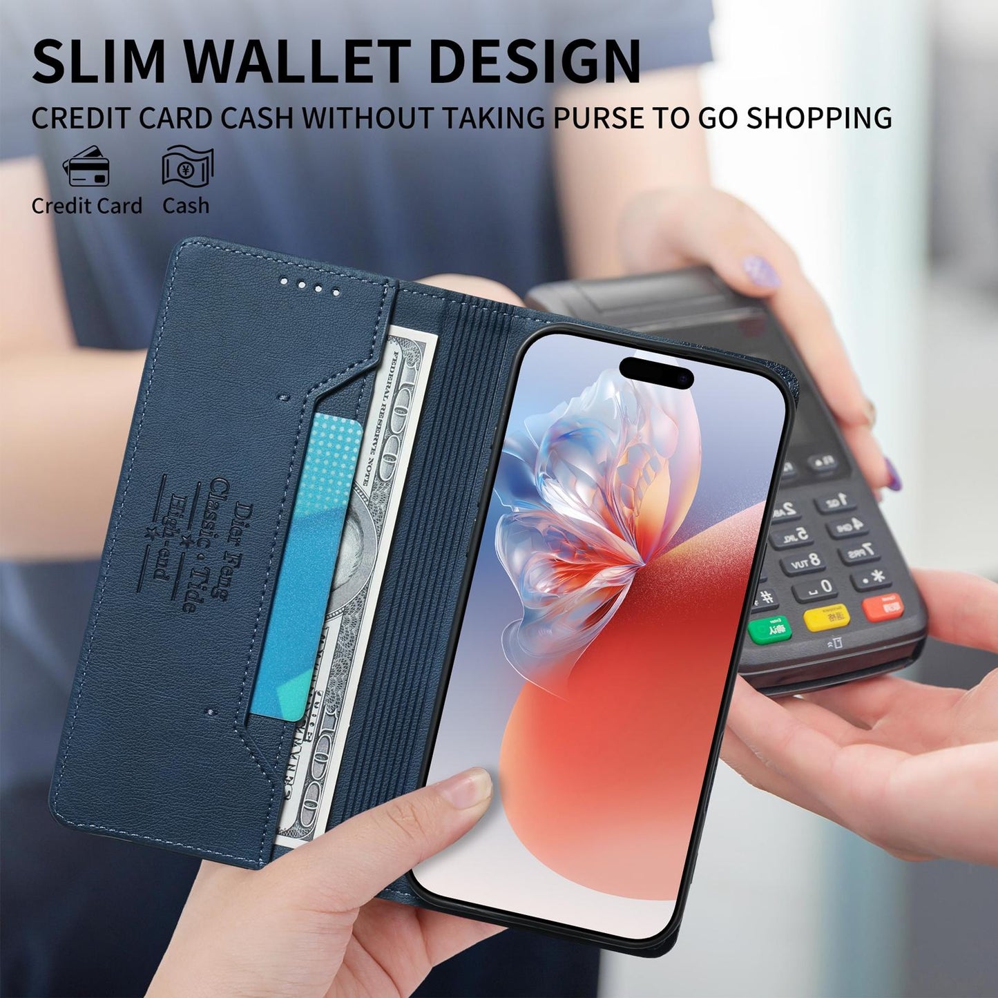 For Redmi K90 Pro Max / Poco F8 Ultra Dierfeng Metal Snap Magnetic RFID Vegan Leather Phone Case(Blue)