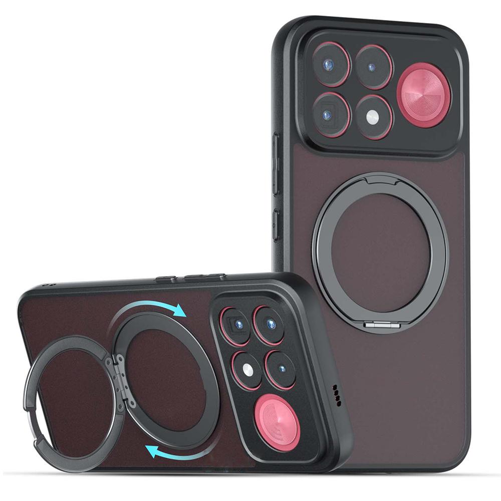 For Redmi K100 Pro Max / Poco F9 Ultra Armor Magnetic Holder PC Hybrid TPU Phone Case - Frosted Black - EDA009196005A
