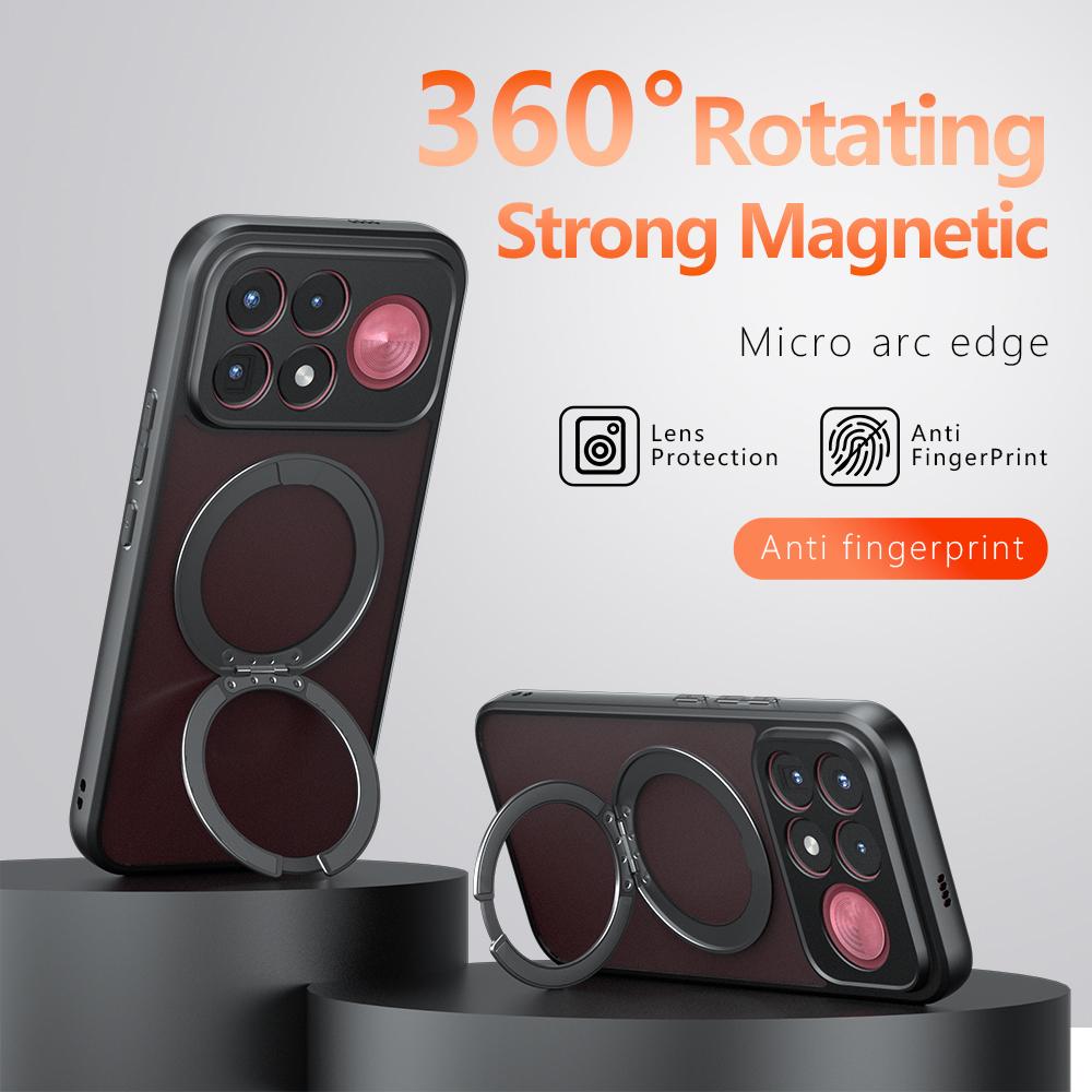 For Redmi K100 Pro Max / Poco F9 Ultra Armor Magnetic Holder PC Hybrid TPU Phone Case - Frosted Black - EDA009196005A