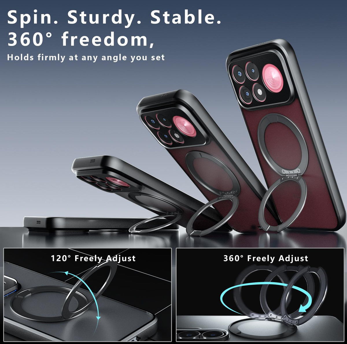 For Redmi K100 Pro Max / Poco F9 Ultra Armor Magnetic Holder PC Hybrid TPU Phone Case - Frosted Black - EDA009196005A