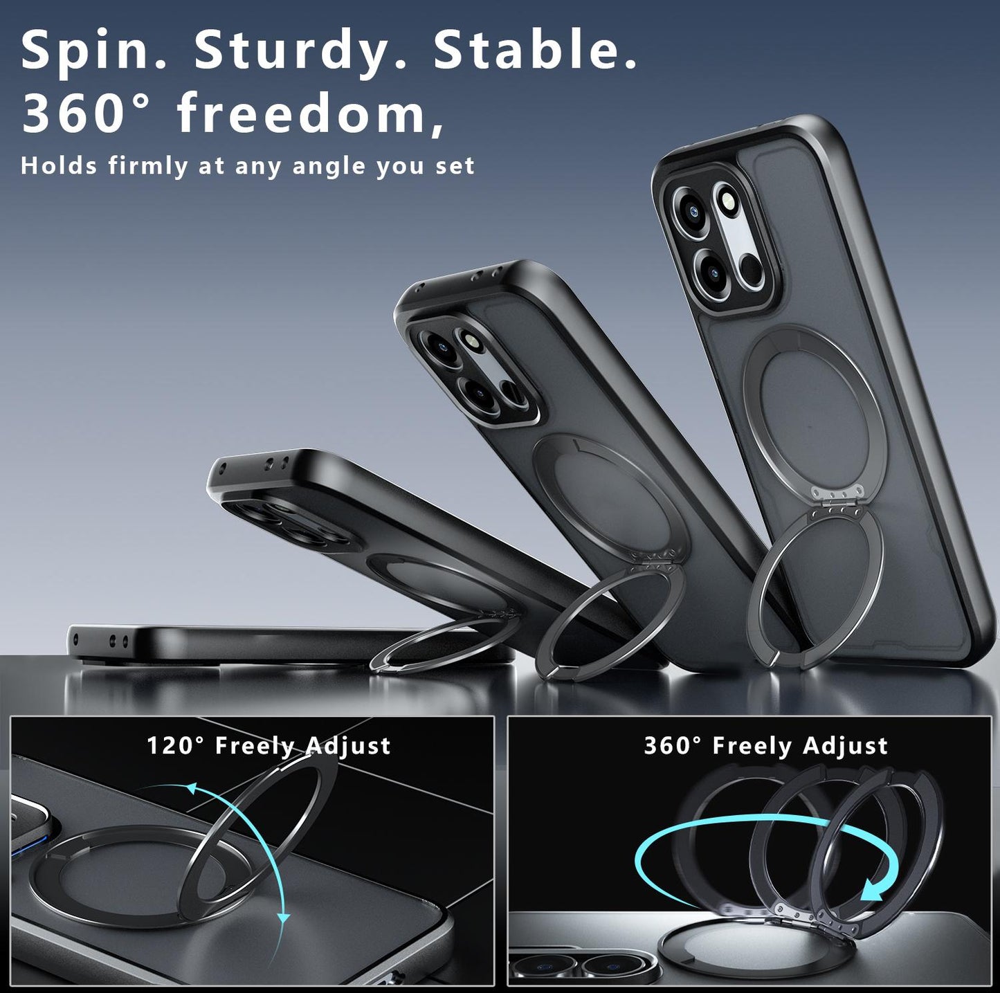 For OnePlus Turbo 6 / Turbo 6V / Nord 6 Armor Magnetic Holder PC Hybrid TPU Phone Case(Frosted Black)