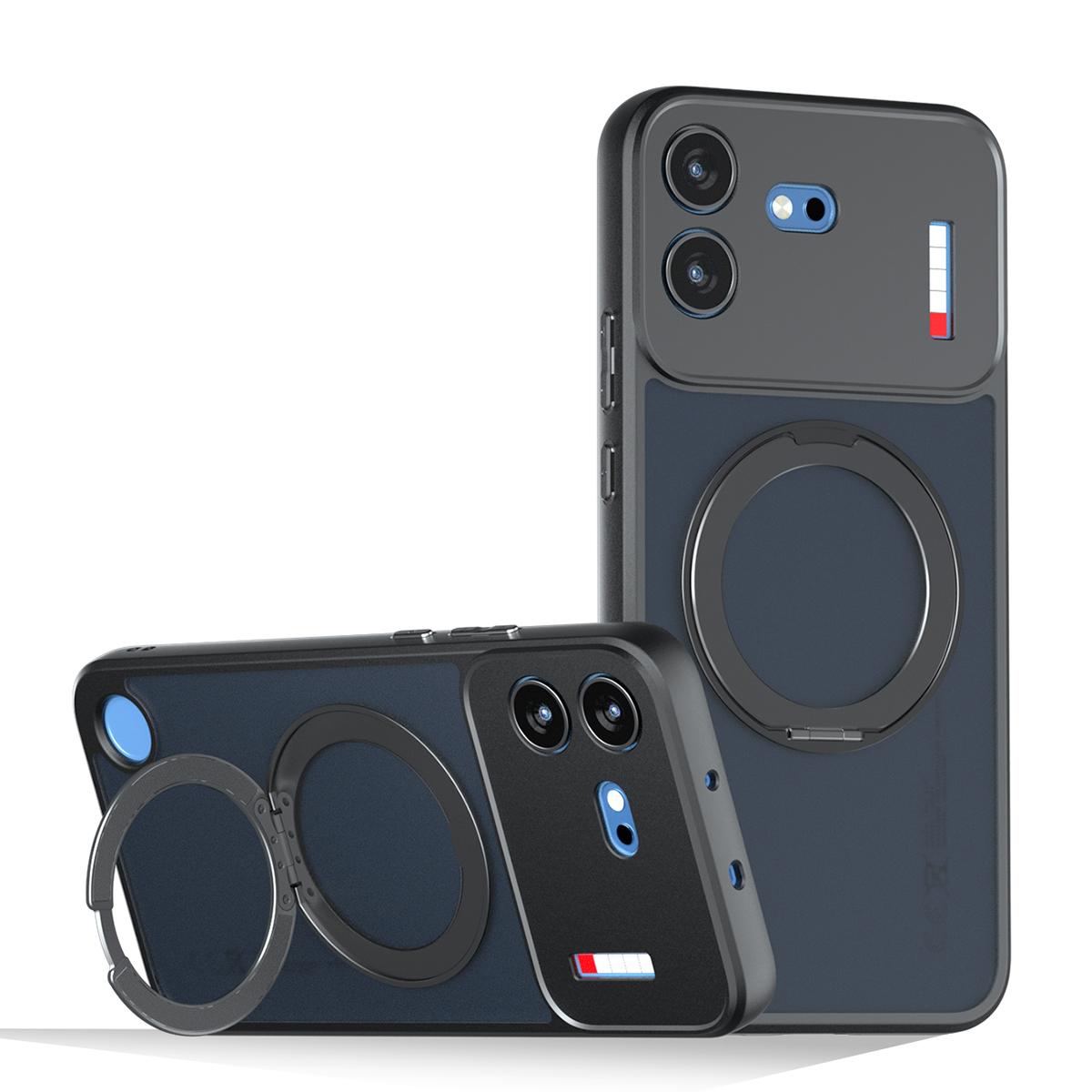 For Nothing Phone 4b Armor Magnetic Holder PC Hybrid TPU Phone Case - Frosted Black - EDA009197103A