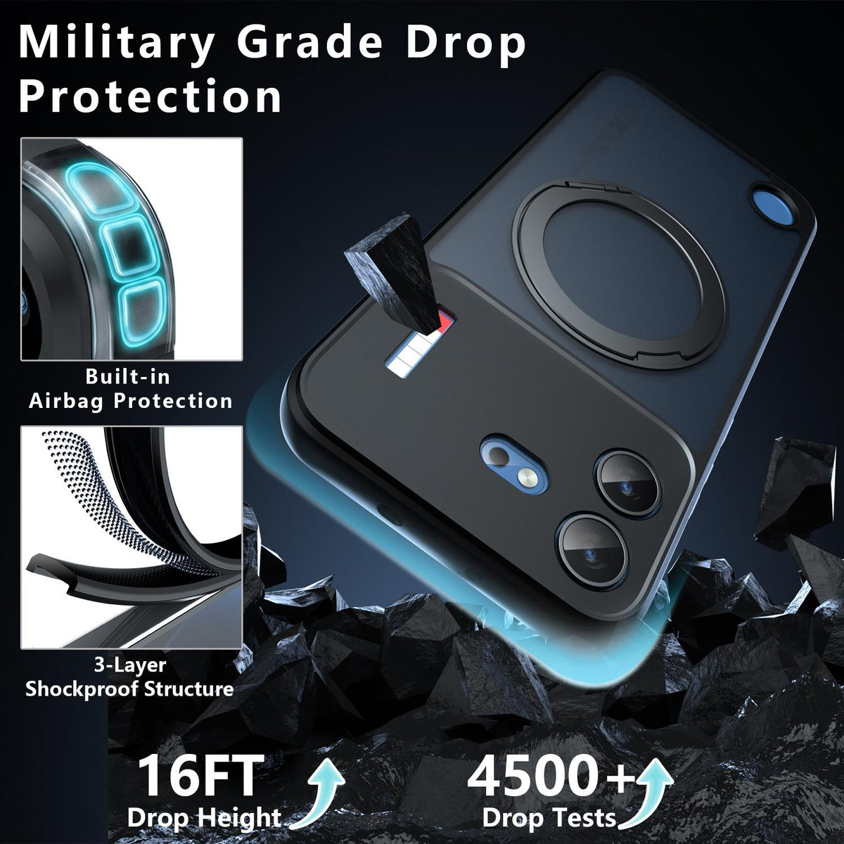 For Nothing Phone 4b Armor Magnetic Holder PC Hybrid TPU Phone Case - Frosted Black - EDA009197103A