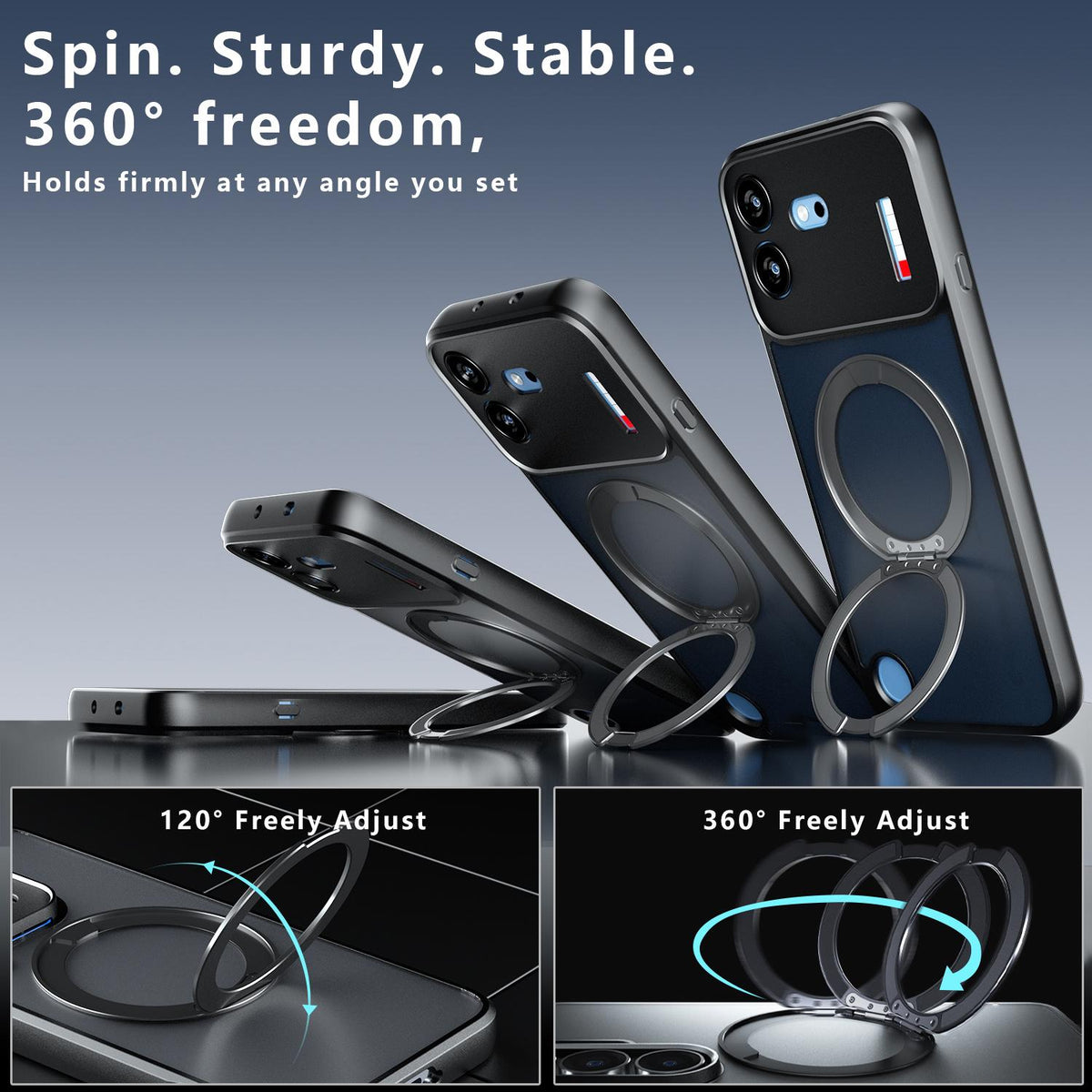 For Nothing Phone 4b Armor Magnetic Holder PC Hybrid TPU Phone Case - Frosted Black - EDA009197103A