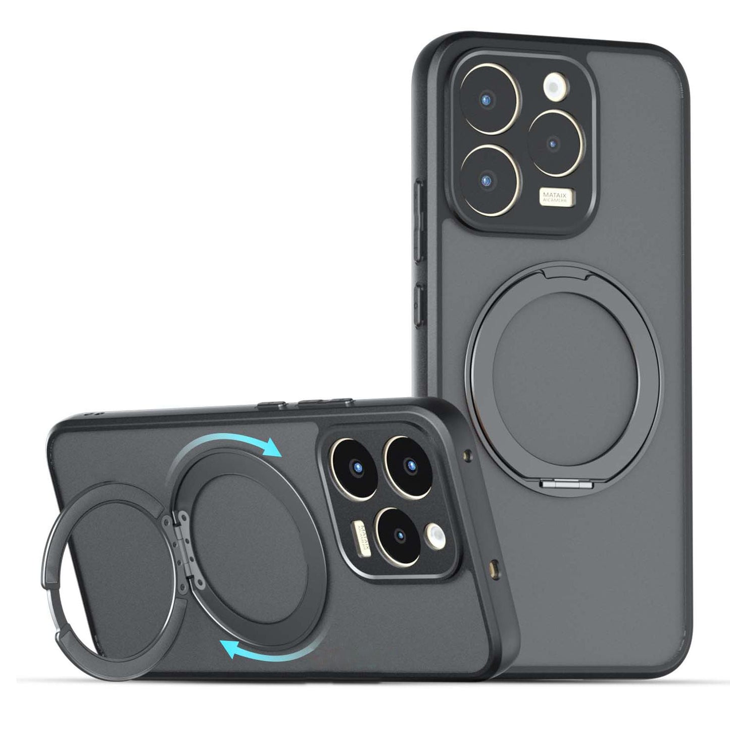 For Realme 15T 5G Armor Magnetic Holder PC Hybrid TPU Phone Case(Frosted Black)