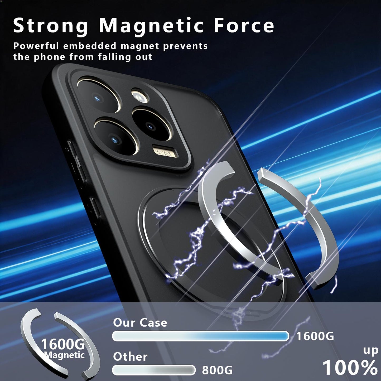 For Realme 15T 5G Armor Magnetic Holder PC Hybrid TPU Phone Case(Frosted Black)