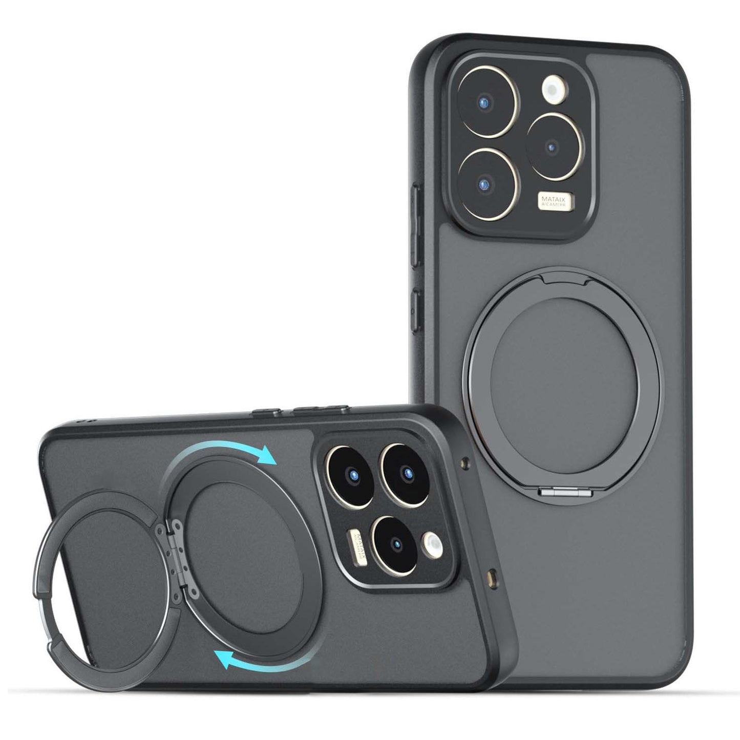 For Realme 15 / 15 Pro Armor Magnetic Holder PC Hybrid TPU Phone Case(Frosted Black)