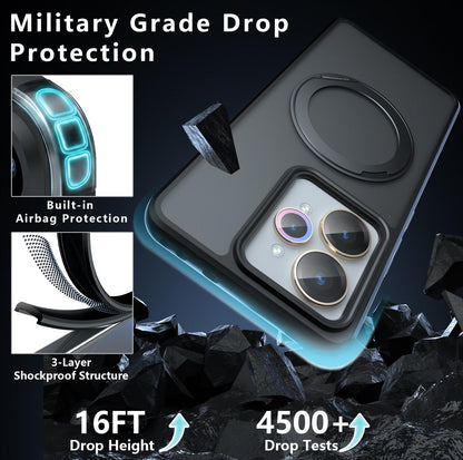 For Realme 15 / 15 Pro Armor Magnetic Holder PC Hybrid TPU Phone Case(Frosted Black)