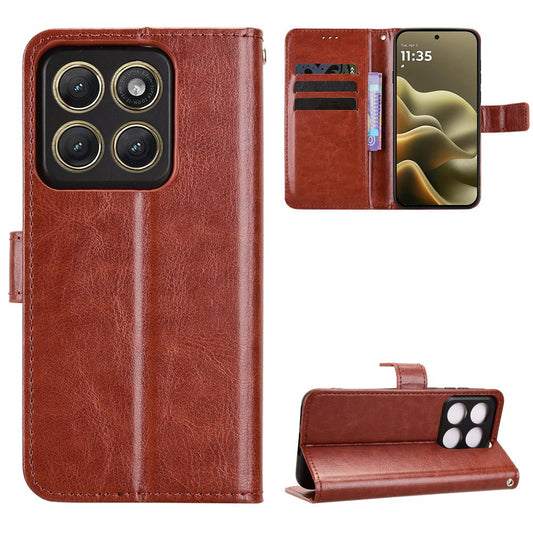 For Motorola Edge 5G 2026 Retro Crazy Horse Texture Vegan Leather Phone Case - Brown - EDA009201306D