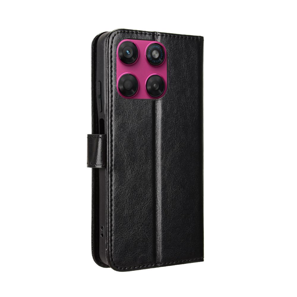 For Motorola Moto G37 / G47 / G37 Power Retro Crazy Horse Texture Vegan Leather Phone Case - Black - EDA009201307A