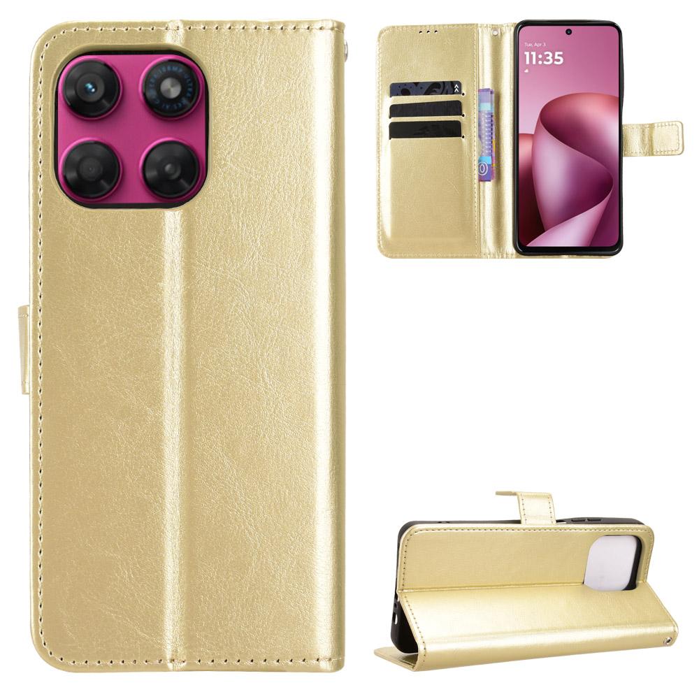 For Motorola Moto G37 / G47 / G37 Power Retro Crazy Horse Texture Vegan Leather Phone Case - Gold - EDA009201307C
