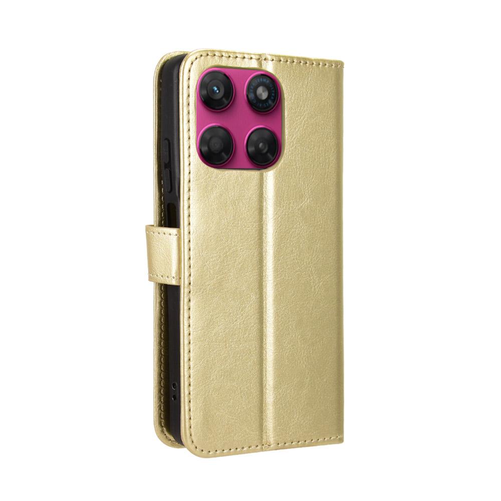 For Motorola Moto G37 / G47 / G37 Power Retro Crazy Horse Texture Vegan Leather Phone Case - Gold - EDA009201307C