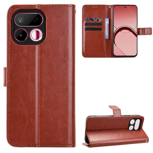For Realme 16T 5G Retro Crazy Horse Texture Vegan Leather Phone Case - Brown - EDA009201508D