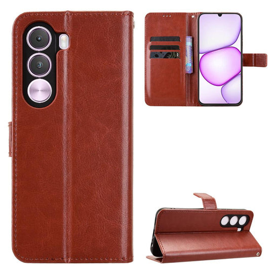 For Realme C100i 4G / C100x 4G Retro Crazy Horse Texture Vegan Leather Phone Case - Brown - EDA009201509D