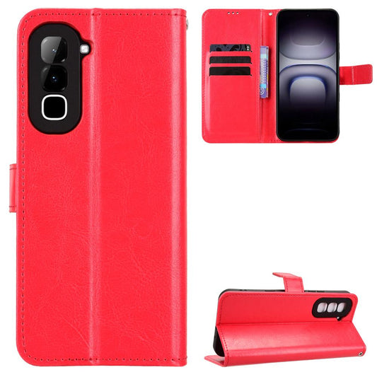 For Infinix Hot 70 4G Retro Crazy Horse Texture Vegan Leather Phone Case - Red - EDA009202006B