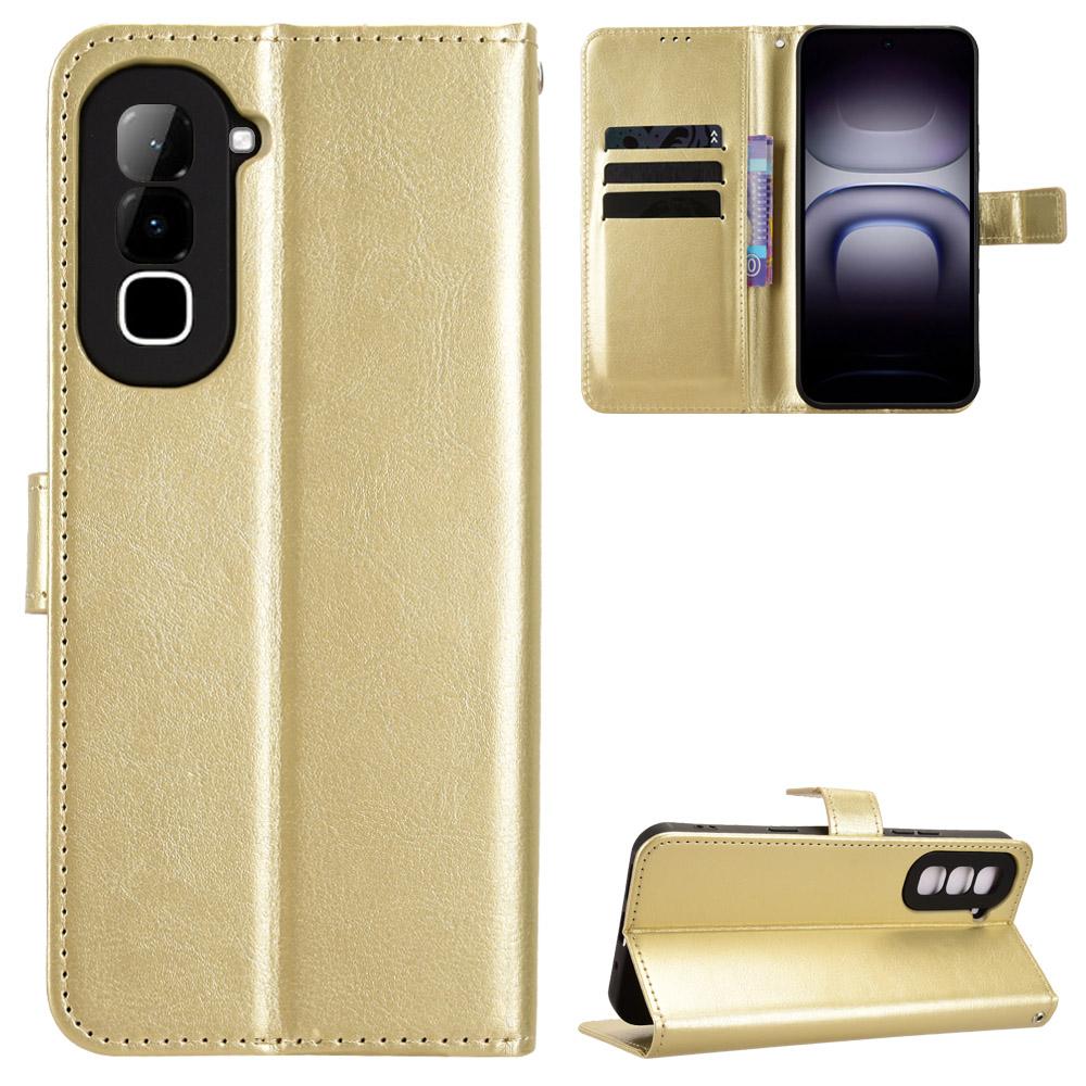 For Infinix Hot 70 4G Retro Crazy Horse Texture Vegan Leather Phone Case - Gold - EDA009202006C