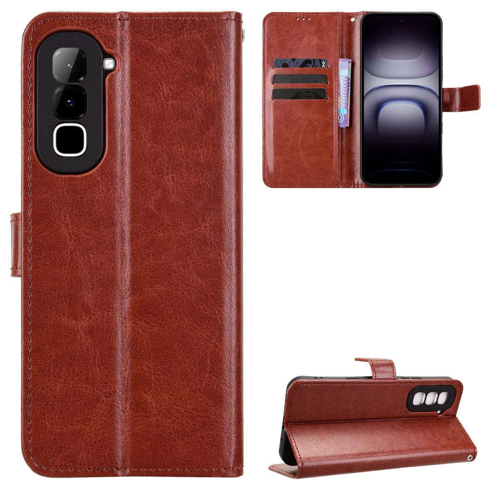 For Infinix Hot 70 4G Retro Crazy Horse Texture Vegan Leather Phone Case - Brown - EDA009202006D