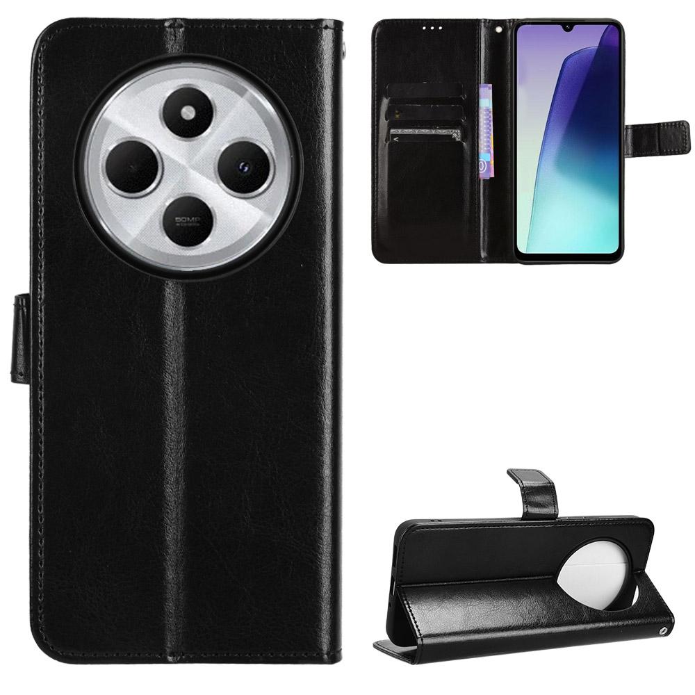 For Redmi 17C 4G / 14C 4G / 14R / A4 Retro Crazy Horse Texture Vegan Leather Phone Case - Black - EDA009202105A